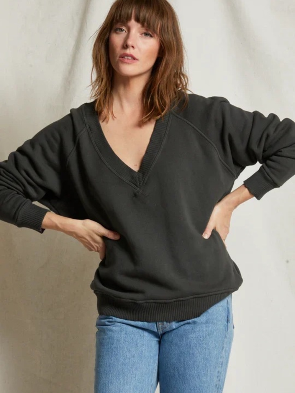 Perfectwhitetee Dakota V Neck Sweatshirt In Vintage Black